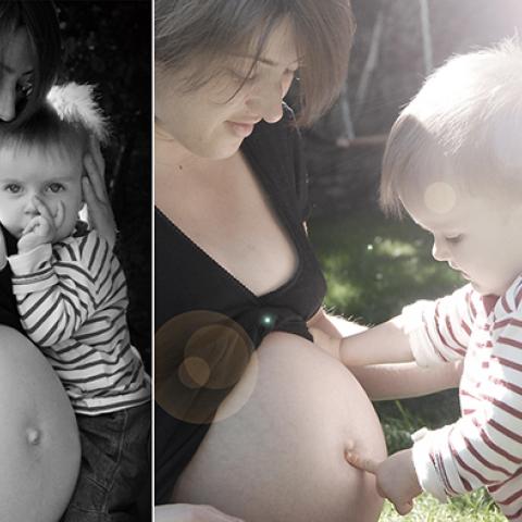 Séance photo pour femme enceinte en extérieur et en famille en région montpelliéraine